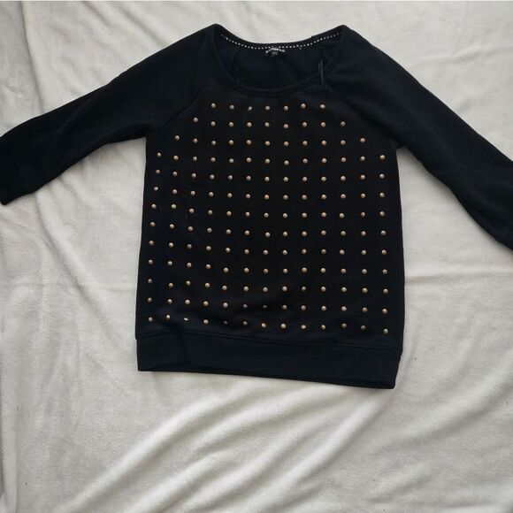 Express Sweaters - Black Studded Long Sleeve Top